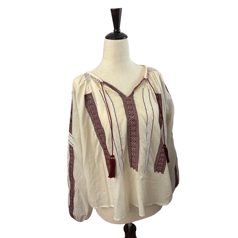 LoveShackFancy Lou Peasant Top Boho Embroidered Womens Small